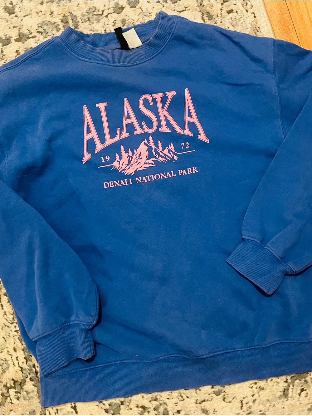 H&M Blue Crewneck Sweatshirt with Pink Alaska Graphic